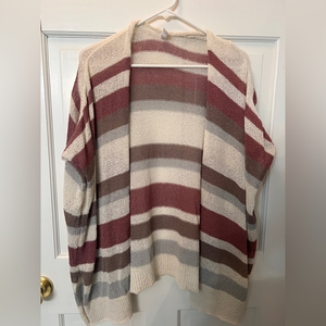 Bexley Striped Cardigan‎ by Wishlist. S/M. Mauve, cream, brown, and blue.